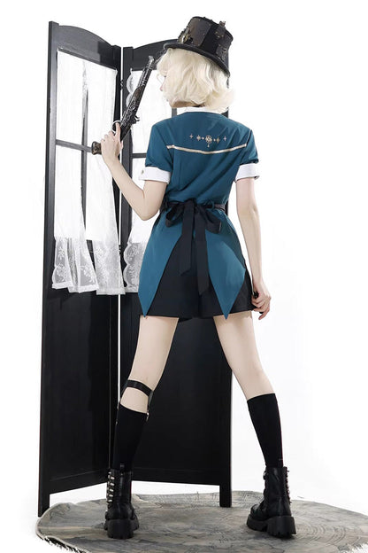 Black/Green [Anlexia Bookstore] Square Collar Short Sleeves Embroidered Studded Gothic College Style Prince Handsome Ouji Lolita Set