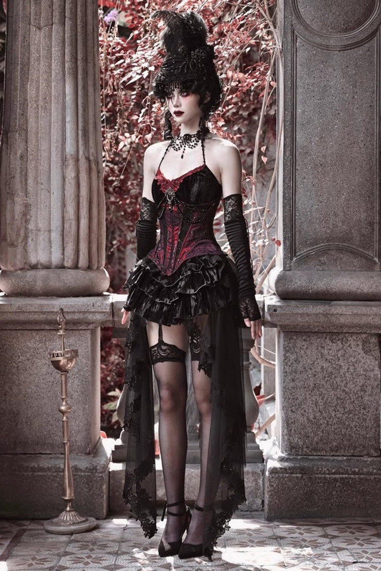 Black/Red Duchess Rococo Fishbone Girdle Multi-layer Ruffle Gothic Lolita Skirt