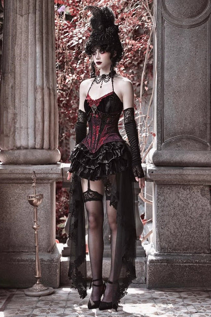 Black/Red Duchess Rococo Fishbone Girdle Multi-layer Ruffle Gothic Lolita Skirt