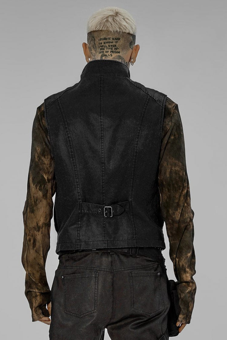 Twill Metal Skeleton Claw Zip Stand Collar Sleeveless Mens Steampunk Vest 2 Colors
