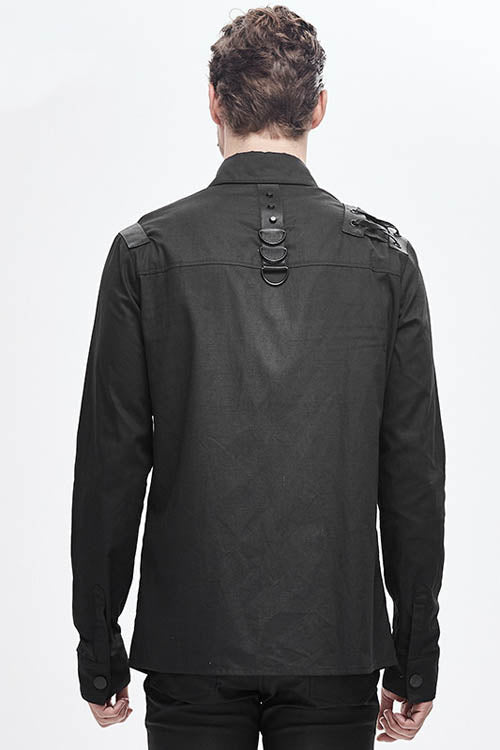 Black Straps Long Sleeves Mens Punk Blouse