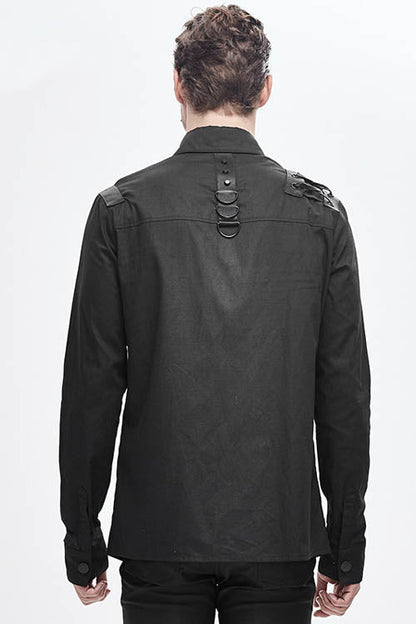 Black Straps Long Sleeves Mens Punk Blouse