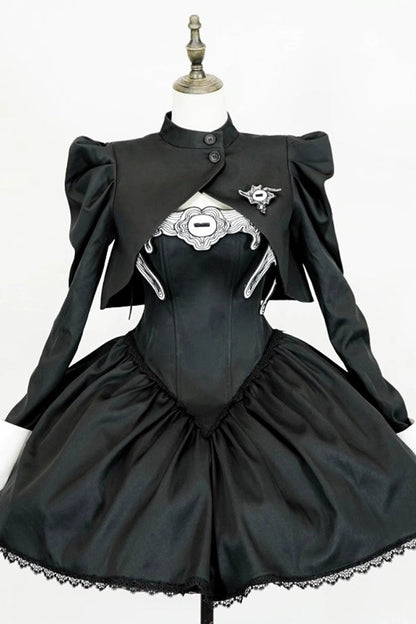 Black [Demon’s Eye] Sleeveless Ruffled Bow Gothic Lolita Dress Short Version