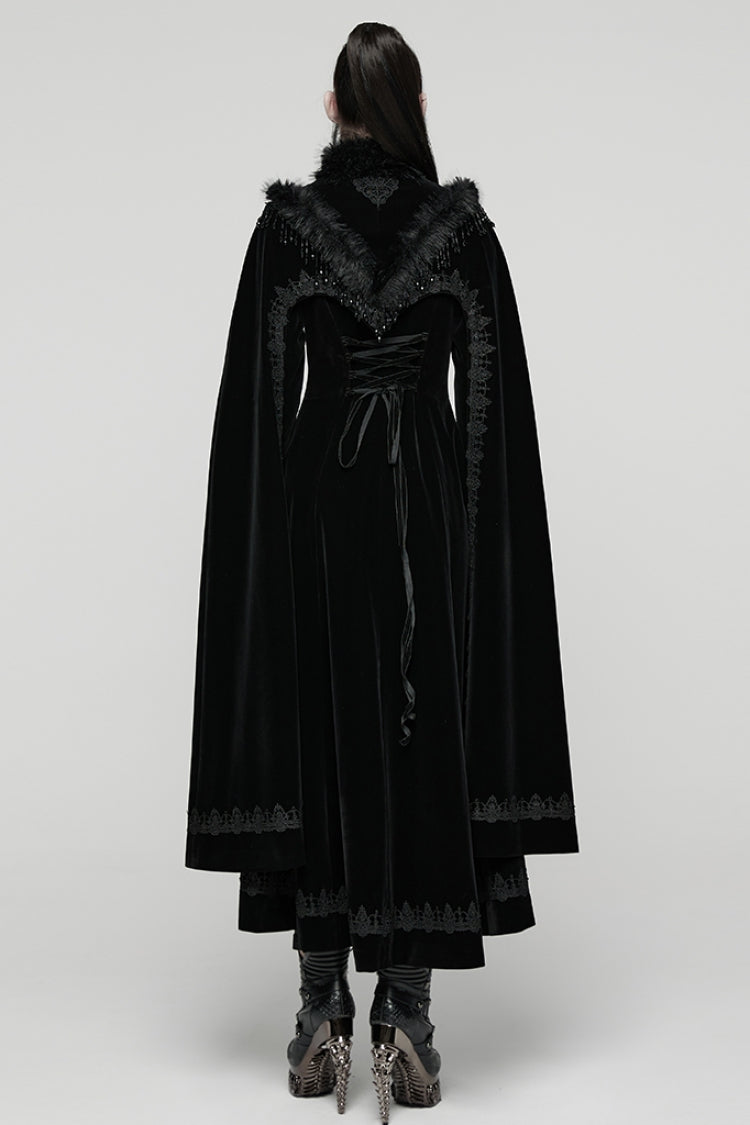 Black Stand Collar Embroidered Lace-Up Women's Gothic Coat
