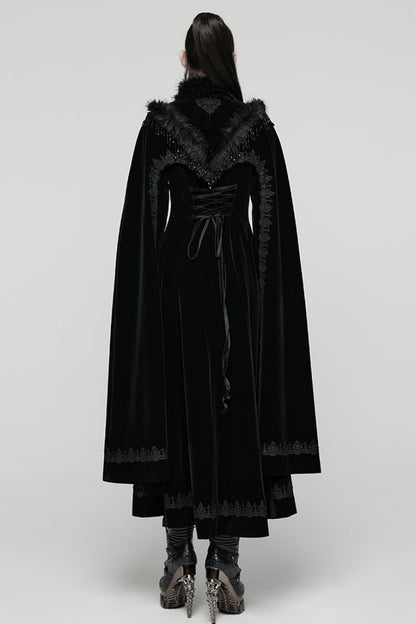 Black Stand Collar Embroidered Lace-Up Women's Gothic Coat