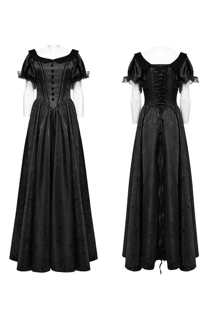 Black Short Puff Sleeves Lace-Up Women's Gothic Dress