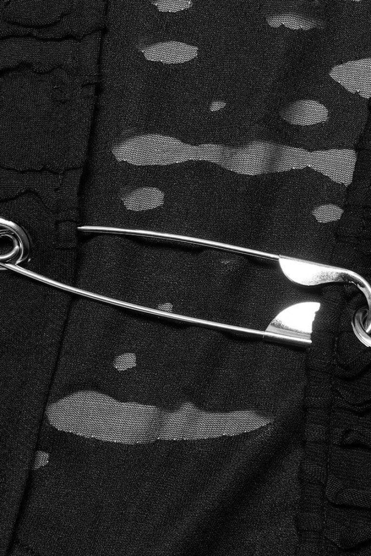 Black Ripped Hooded Metal Large Pins Mens Gothic Coat
