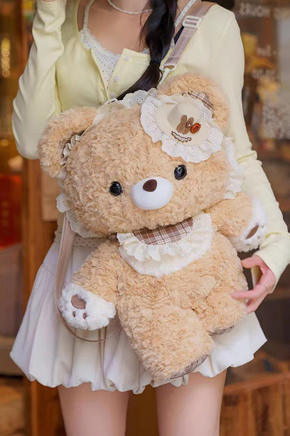 Brown [Little Bear Guli] Ruffled Plush Toy Sweet Lolita Backpack