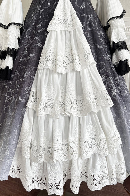 Black/White Print Bone Magic Ruffle Cardigan Lace Classic Gothic Princess Lolita Jsk Dress