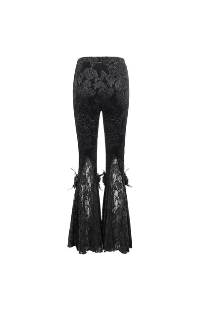 Black Printed Lace Embroidered Women's Gothic Flared Pants