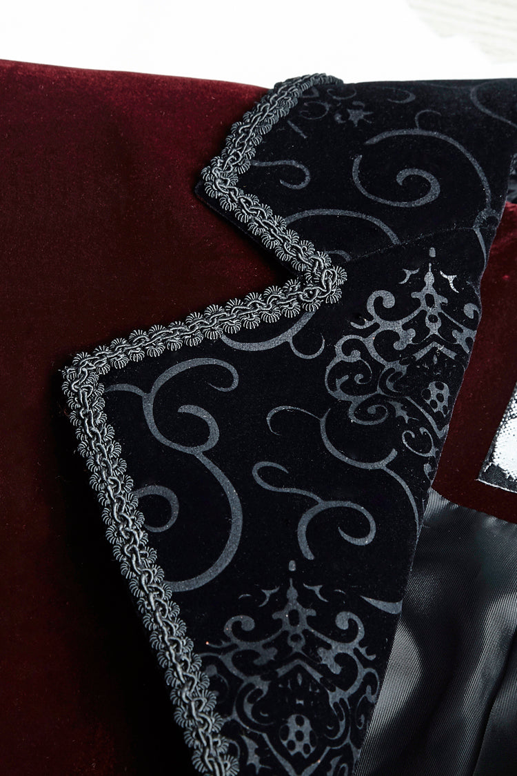 Red Embroidery Swallowtail Hem Mens Gothic Victorian Coat