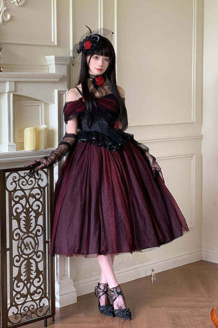 Black/Red [Sanglin’s Tribute] Off Shoulder Ruffled Gothic Lolita Dress