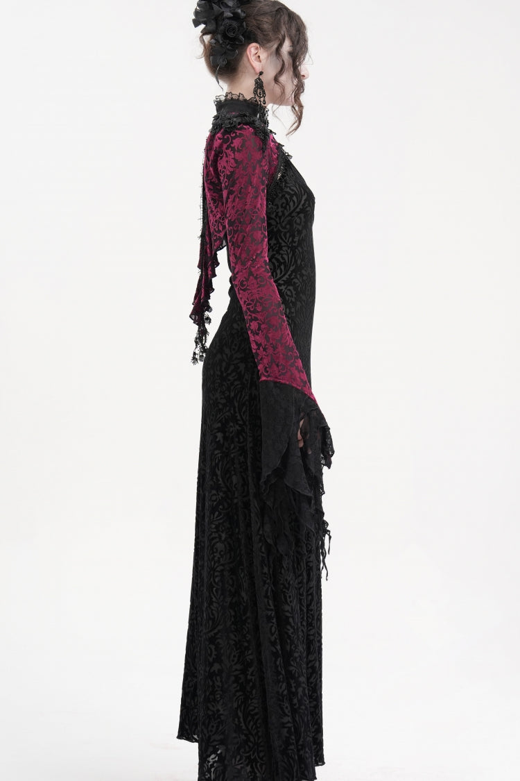 Black/Purple Stand Collar Long Sleeves Lace Tassels Women's Gothic Cape