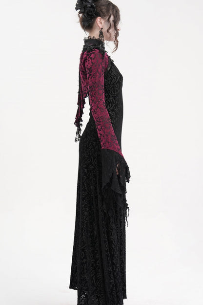 Black/Purple Stand Collar Long Sleeves Lace Tassels Women's Gothic Cape