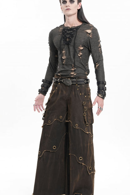 Coffee Eyelet Men's Gothic Pants Pocket Trousers