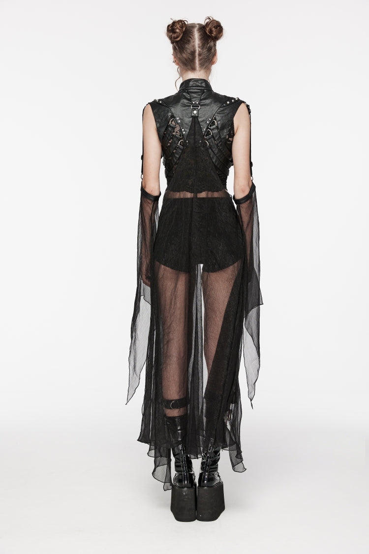 Black Stand Collar Sheer Women's Punk Removable Cape
