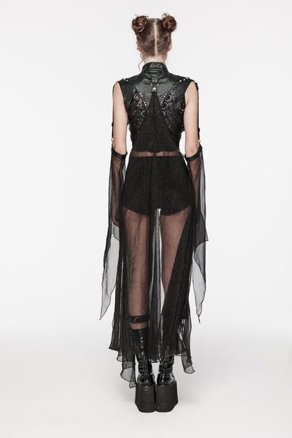 Black Stand Collar Sheer Women's Punk Removable Cape