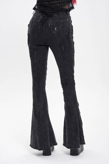 Black Zipper Pleated Women's Punk Flared Pants