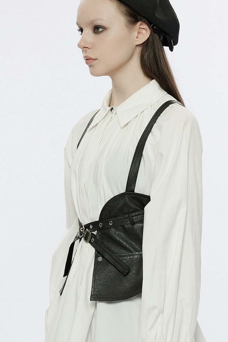 Black Ruffle Metal Buckle Strap Detachable PU Leather Strap Women's Punk Strap