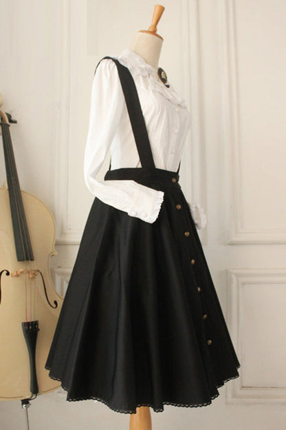 Black Vintage Single Breasted Ruffled Classic Lolita Skirt Strap Dress