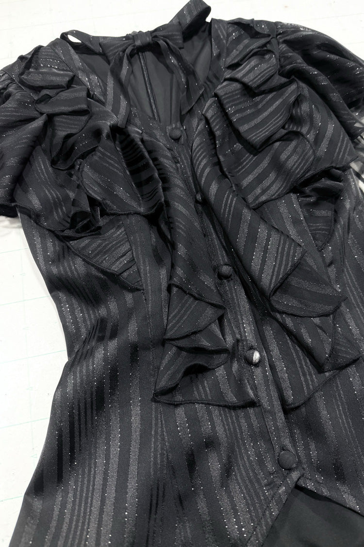 Black Ruffled Bow Gothic Japanese Lolita Blouse