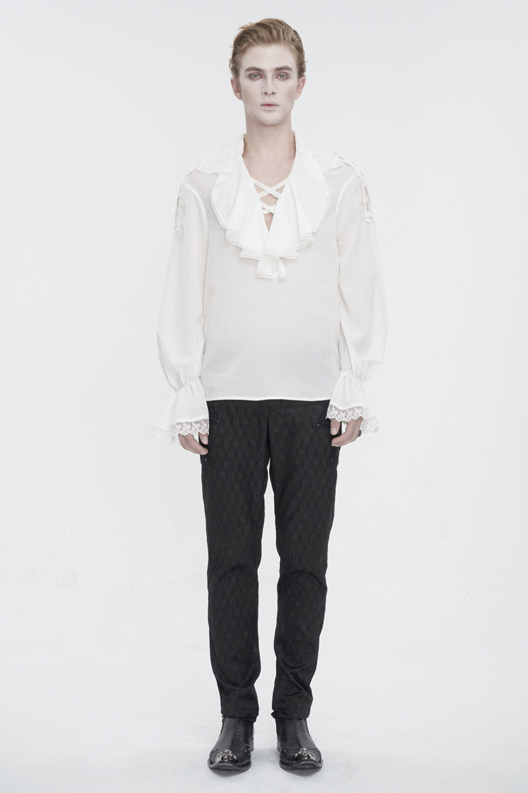 White Ruffled Collar Puff Sleeved Men's Gothic Shirt