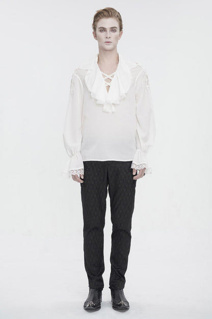 White Ruffled Collar Puff Sleeved Men's Gothic Shirt