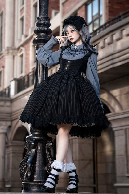 [Dreamlike Realm] Sleeveless Printed Ruffled Embroidered Bustier Elegant Sweet Lolita Jsk Dress 4 Colors