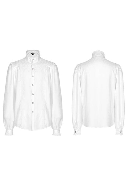 White Punk Turtleneck Dragon Scale Jacquard Long Lantern Sleeves Lace Edge Men's Shirt