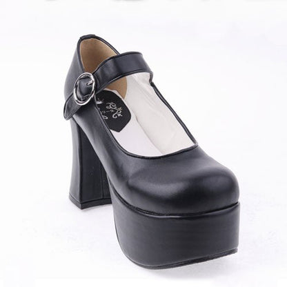 Black PU Round Toe Platform Lolita Shoes