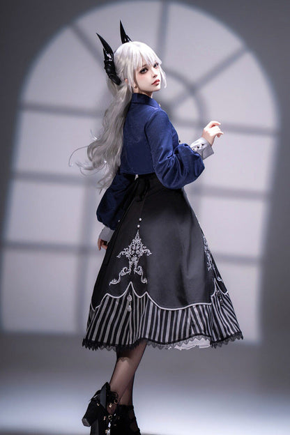 Black Printed Embroidered Gothic Vintage Elegant Lolita Jsk Dress Set