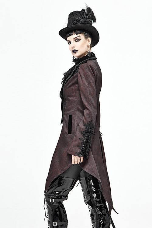 Red And Black Wavy Stripes Jacquard Long Fake Two Pieces Womens Gothic Coat