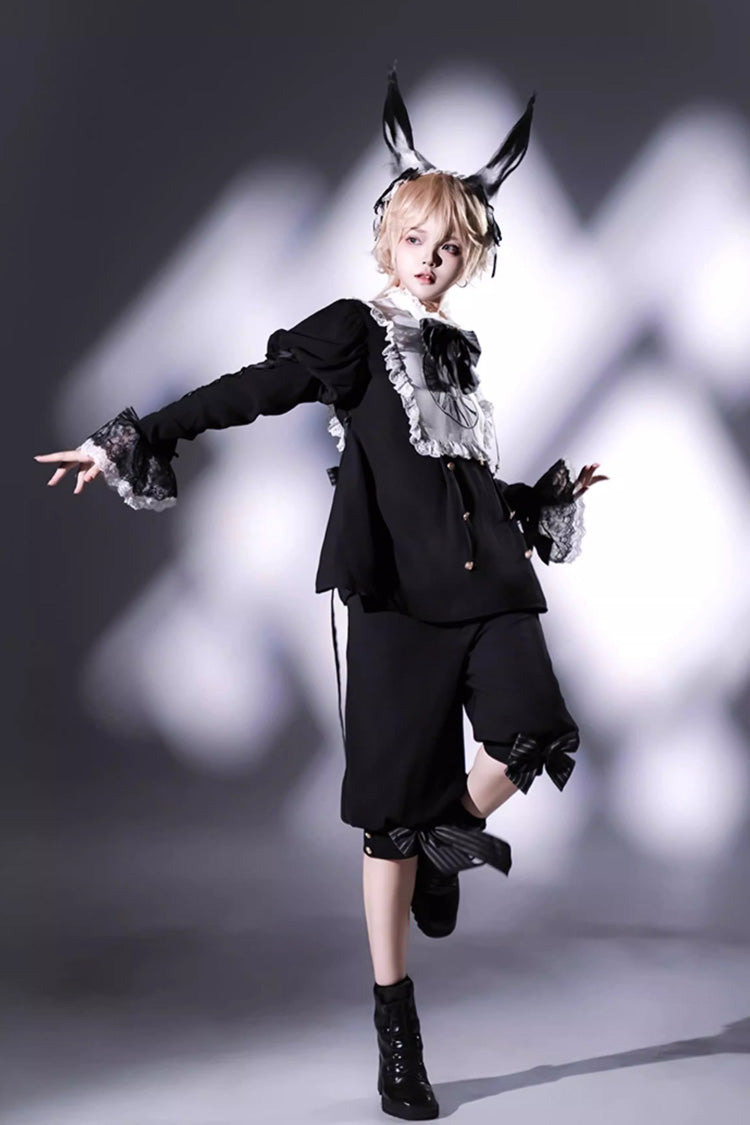 Black/White [Rabbit Hole] Long Sleeves Bow Gothic Prince Ouji Lolita Set