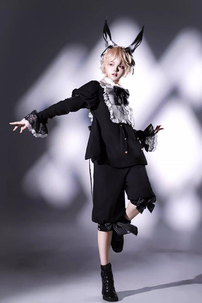 Black/White [Rabbit Hole] Long Sleeves Bow Gothic Prince Ouji Lolita Set
