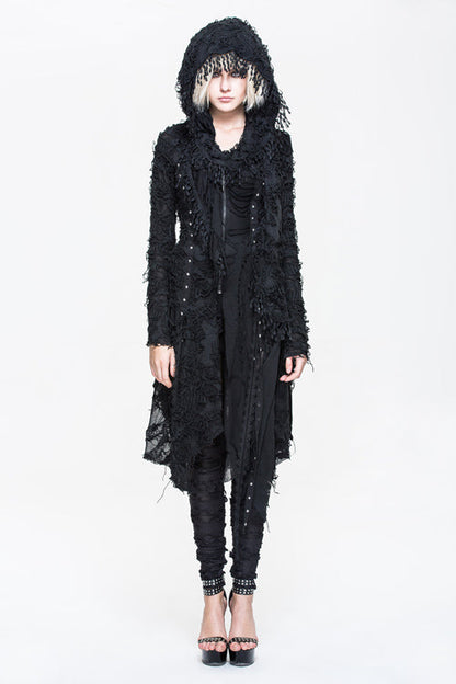 Black Ragged Horn Sleeves Womens Punk Long Coat