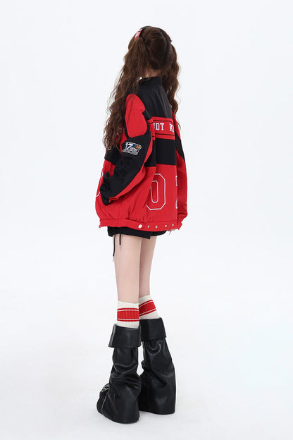 [Biker Girl] Long Sleeves Print Embroidery Zipper Detachable Jirai Kei Coat 3 Colors