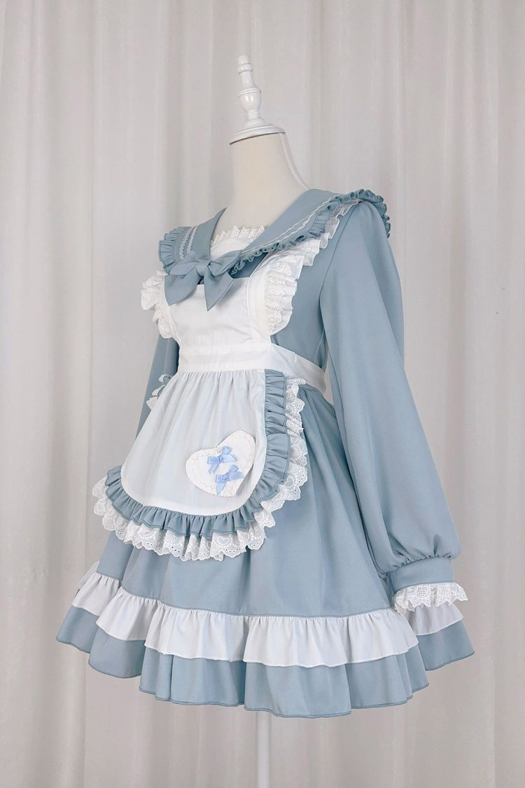 Blue Maid Long Sleeves Ruffle Bowknot Sweet College Style Lolita Dress 2 Colors