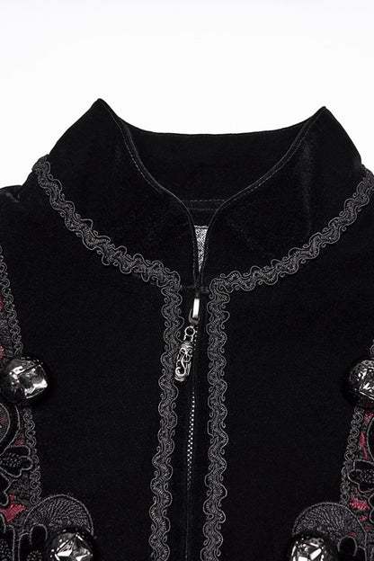 Black/Red Stand Collar Long Sleeves Floral Jacquard Bouble-breasted Zipper Men's Gothic Coat