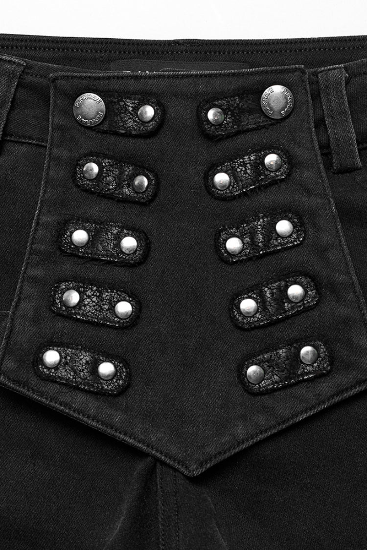 Black Slim Symmetrical Front Button Women's Steampunk Shorts