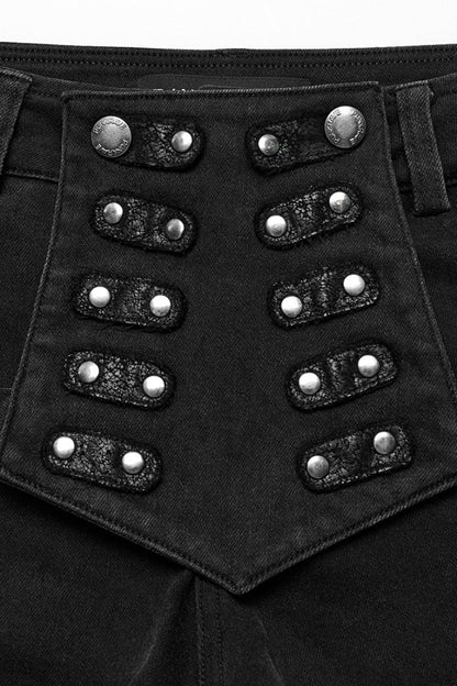 Black Slim Symmetrical Front Button Women's Steampunk Shorts