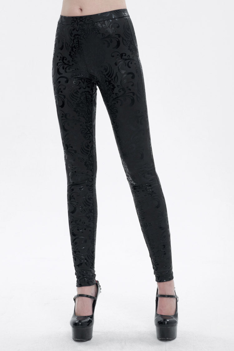 Black Stretch Pentagram Knit Special Print Women's Gothic Leggings