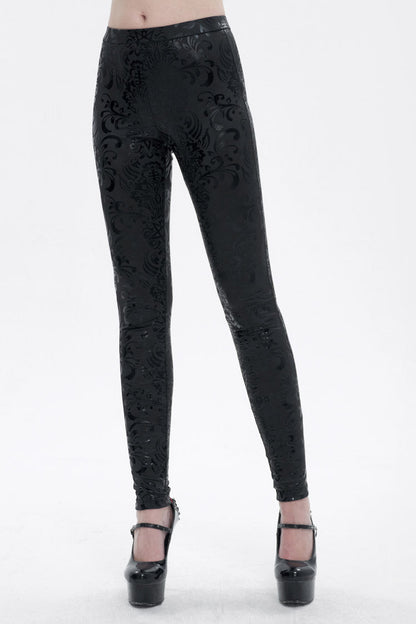 Black Stretch Pentagram Knit Special Print Women's Gothic Leggings