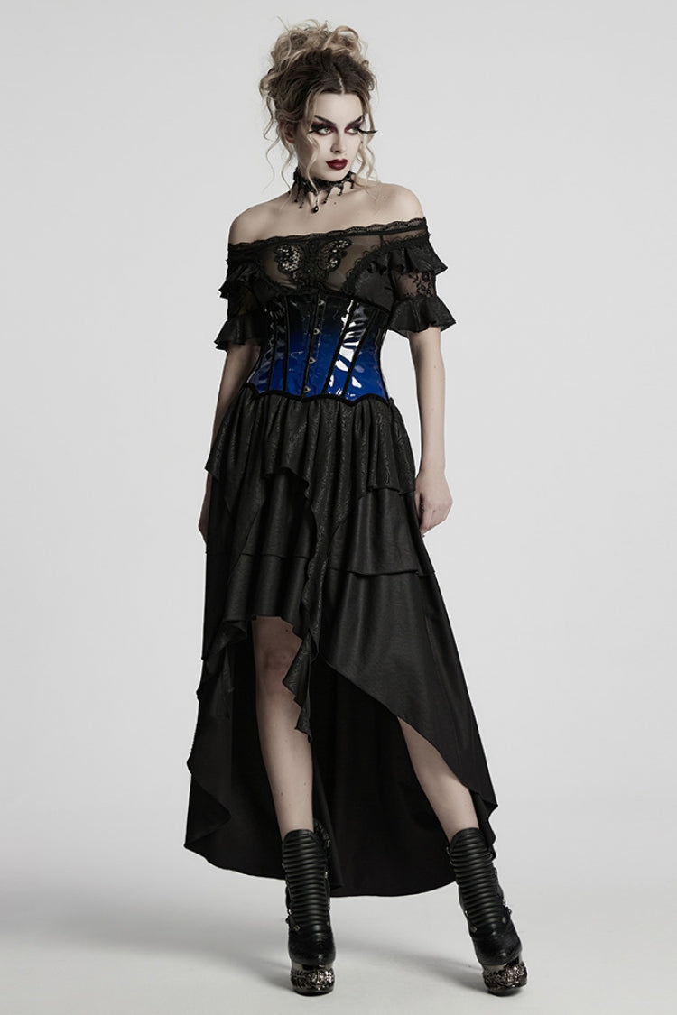 Black/Blue Gradient Patent Leather Women's Gothic Underbust Corset