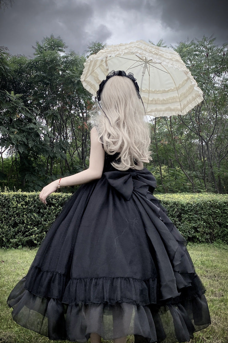 Black [Moonlight Sonata] Ruffle Cardigan Bowknot Lace Gothic Vintage Lolita Jsk Dress