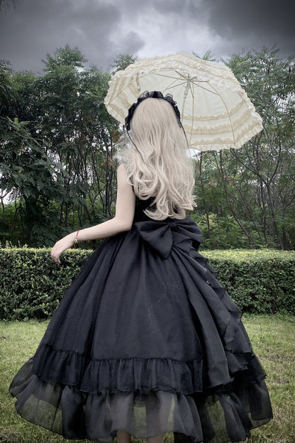 Black [Moonlight Sonata] Ruffle Cardigan Bowknot Lace Gothic Vintage Lolita Jsk Dress
