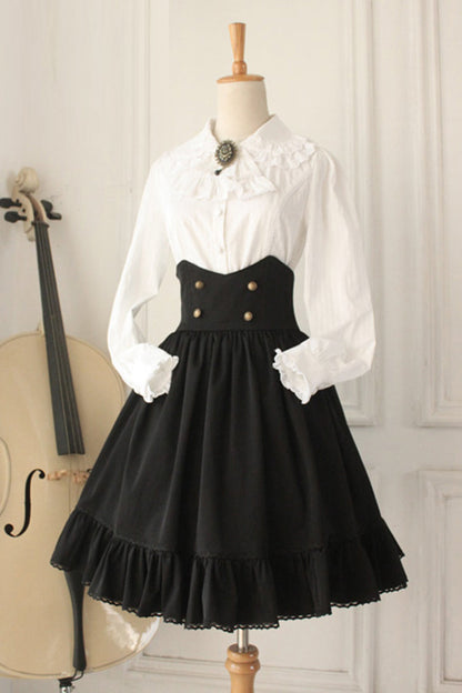 Black Vintage College Style High Waisted Fishbone Gothic Lolita Skirt Dress