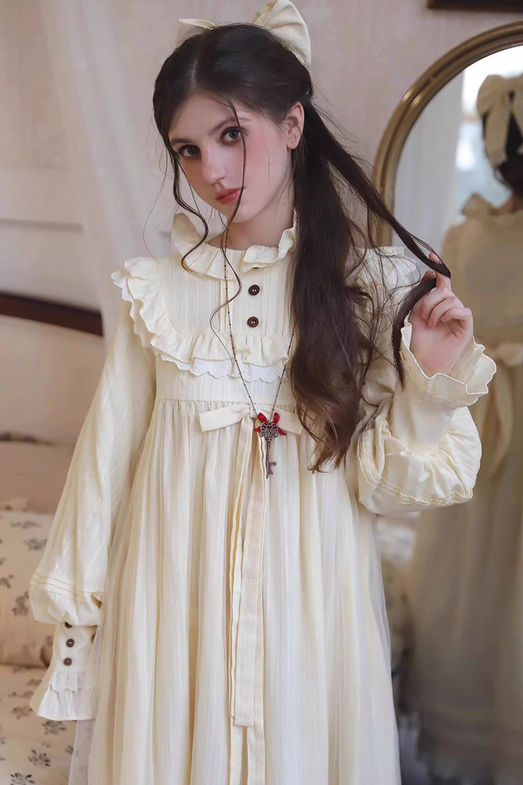 Ivory Long Sleeves Ruffle Bowknot Lace Sweet Lolita Home Wear Nightdress