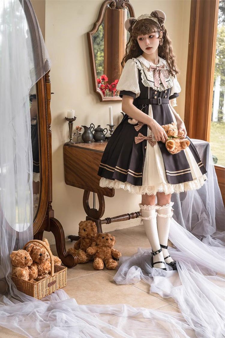 Black/White Chocolate Workshop Short Version Elegant Short Puff Sleeves Sweet Lolita Dress