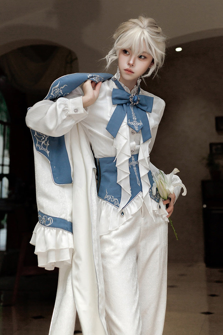 White [Moonlit Paladin Prince] Ruffle Embroidery Bowknot Classic Prince Handsome Ouji Lolita Set