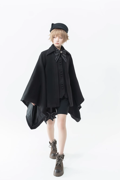 Black Retro Loose Large Sleeve Ouji Lolita Woolen Coat
